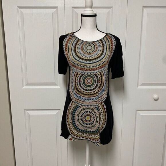Cha Cha Vente women’s Aztec patterned short sleeve casual mini tunic dress sz M - Picture 1 of 7